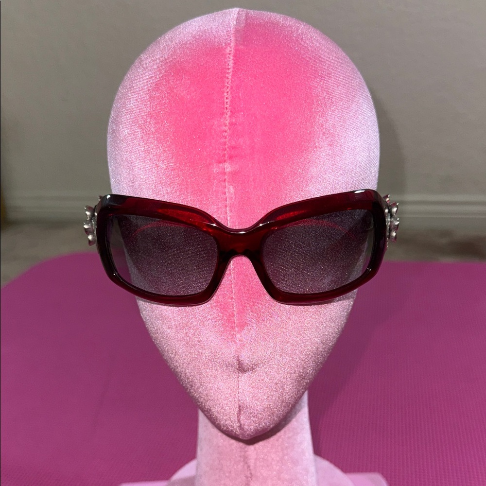 Bvlgari Deep Red Rhinestone Temple Sunglasses